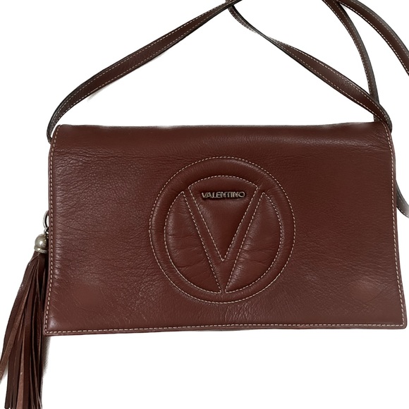 Valentino by Mario Valentino - Brown Leather ‘Lena’ Cross Body/Clutch - Picture 1 of 10